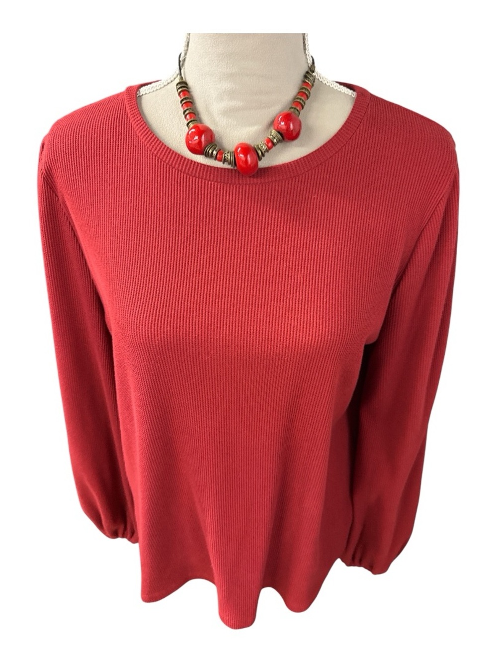Lauren Conrad Classic Ribbed Long Sleeve Top in Red